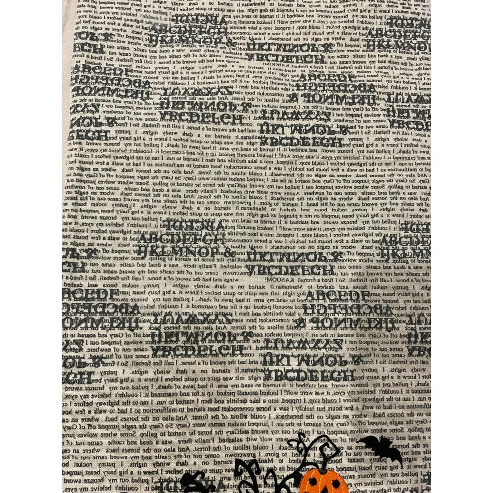 Halloween Table Runner Black Pumpkin Tree Newsprint‎ Lace Edge Decor Vintage
